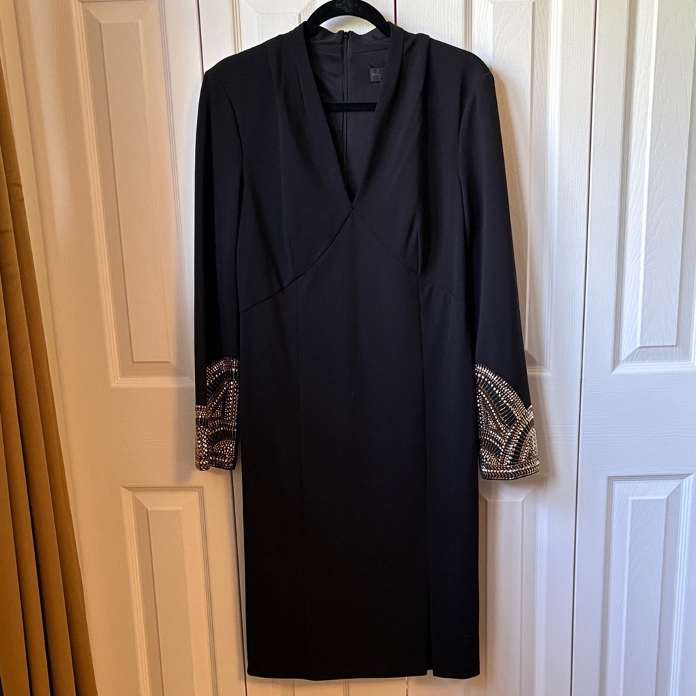 Donna Karan Black Long Sleeve Dress with Beaded Cuffs